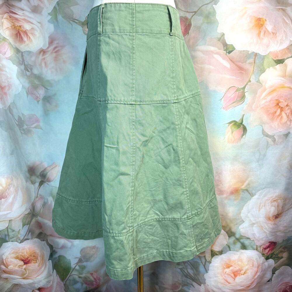 Free Assembly Flared A Line Green Bay Leaf 100% Cotton Midi Skirt